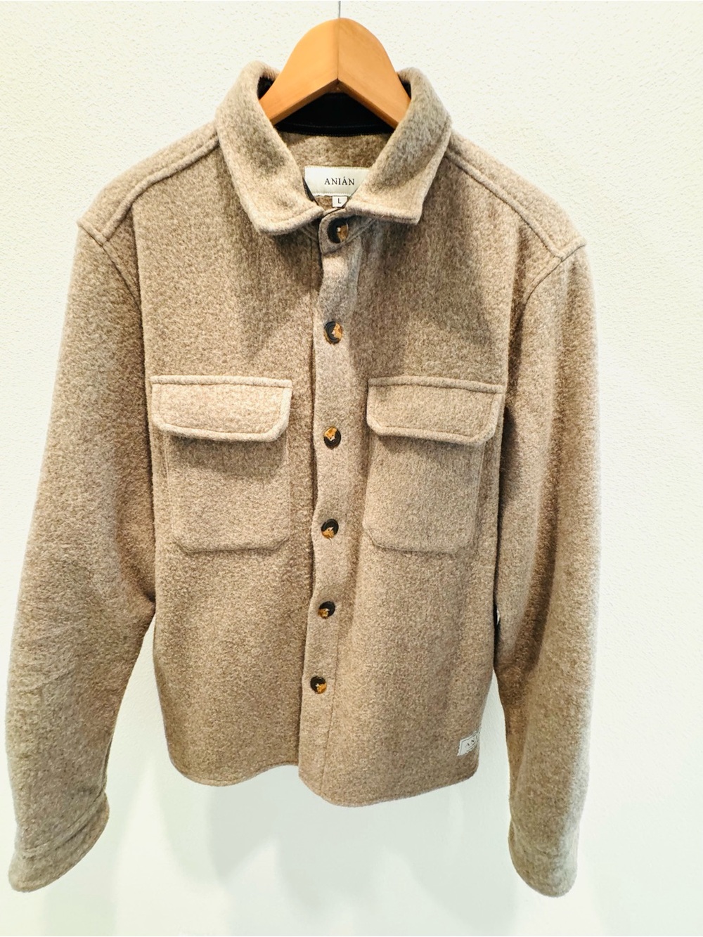 Aniàn Taupe Wool-Blend Shacket with Chest Pockets